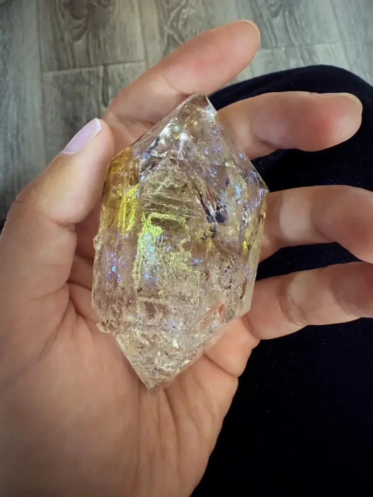 A raw Petroleum Quartz crystal from Xinjiang, one of the rarest types of quartz crystals containing oil droplets.