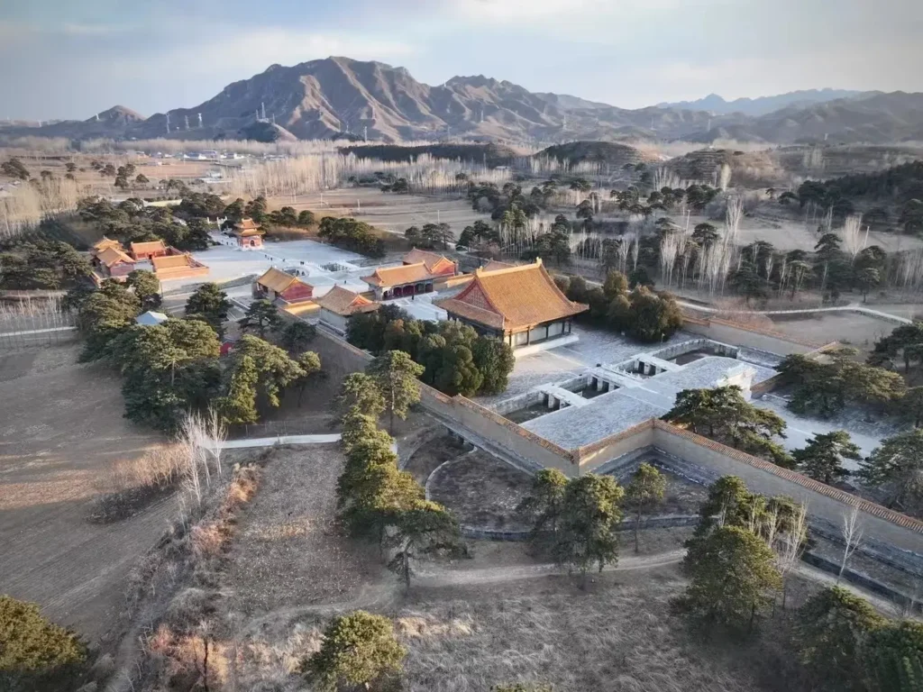 Aerial view of the Western Qing Tombs, a UNESCO World Heritage site in Baoding, Hebei.