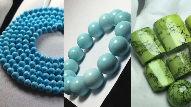 Three jewelry pieces showcasing turquoise in vibrant blue, blue-green, and organic green shades.