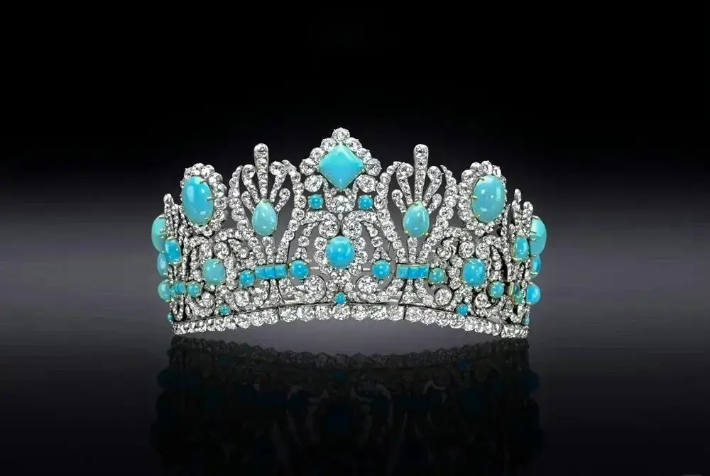 The diamond and turquoise tiara of Empress Marie Louise, featuring 79 vibrant Persian turquoise gems.