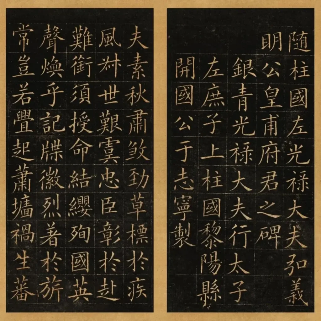 Close-up of Ouyang Xun’s Huangfu Dan Stele calligraphy engraved on Fuping Black Stone.