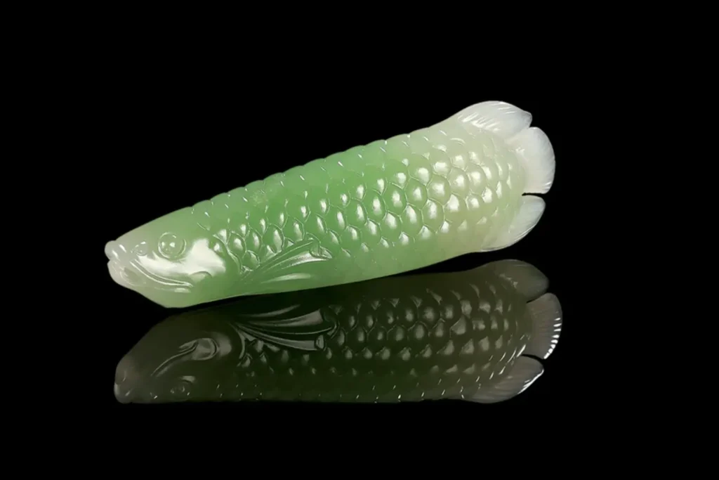 Cui Qing Nephrite Dragon Fish carving by Master Yin Xiaojin.