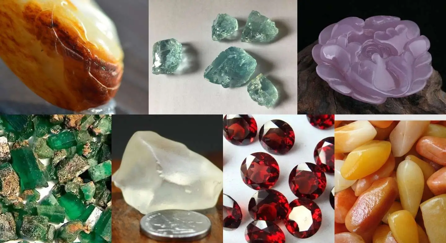 A multi-photo collage showcasing diverse raw and cut gemstones from Xinjiang’s rich mineral deposits.