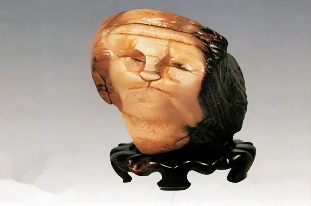 The famous "Ages" Gobi Agate resembling an elderly human face with natural wind-worn textures.