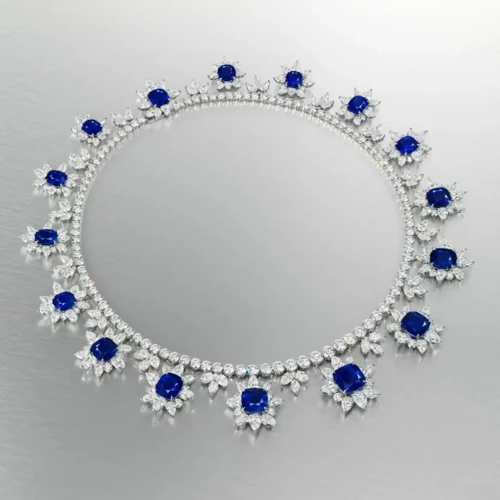 The Royal Blue necklace set with 16 Kashmir sapphires weighing 104.61 carats