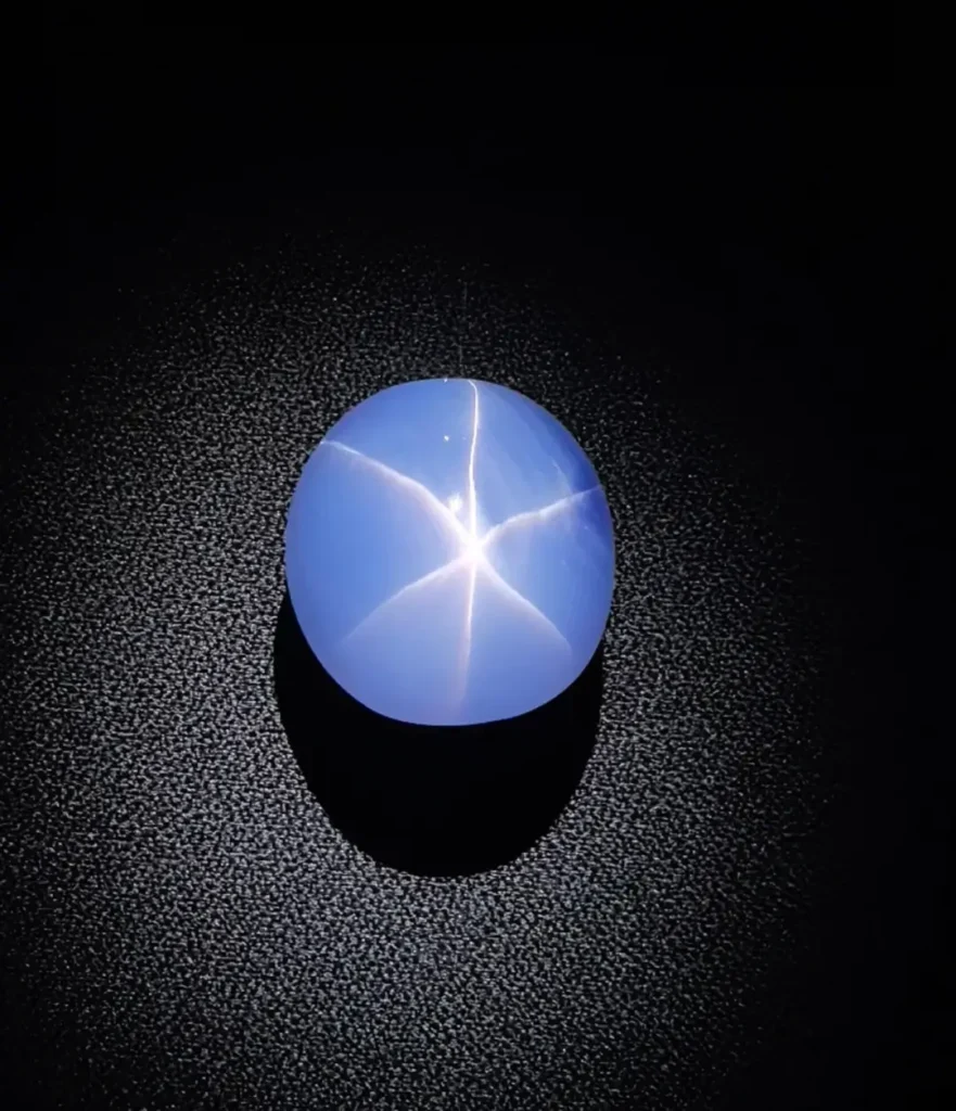 The 563.35-carat Star of India, a grayish-blue star sapphire with six-rayed stars on both sides.