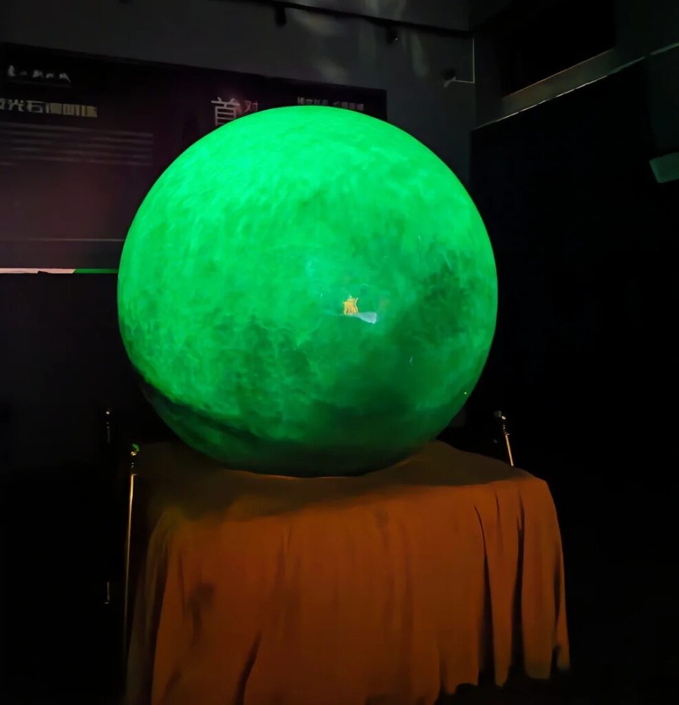 The world’s largest night-shining pearl displayed at the Pearl Palace in Dajue Mountain, Jiangxi, China.
